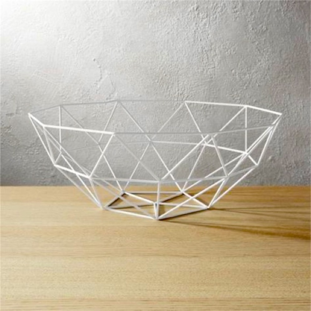 CB2 modern white powder coated metal geodesic bowl basket bin table accessory